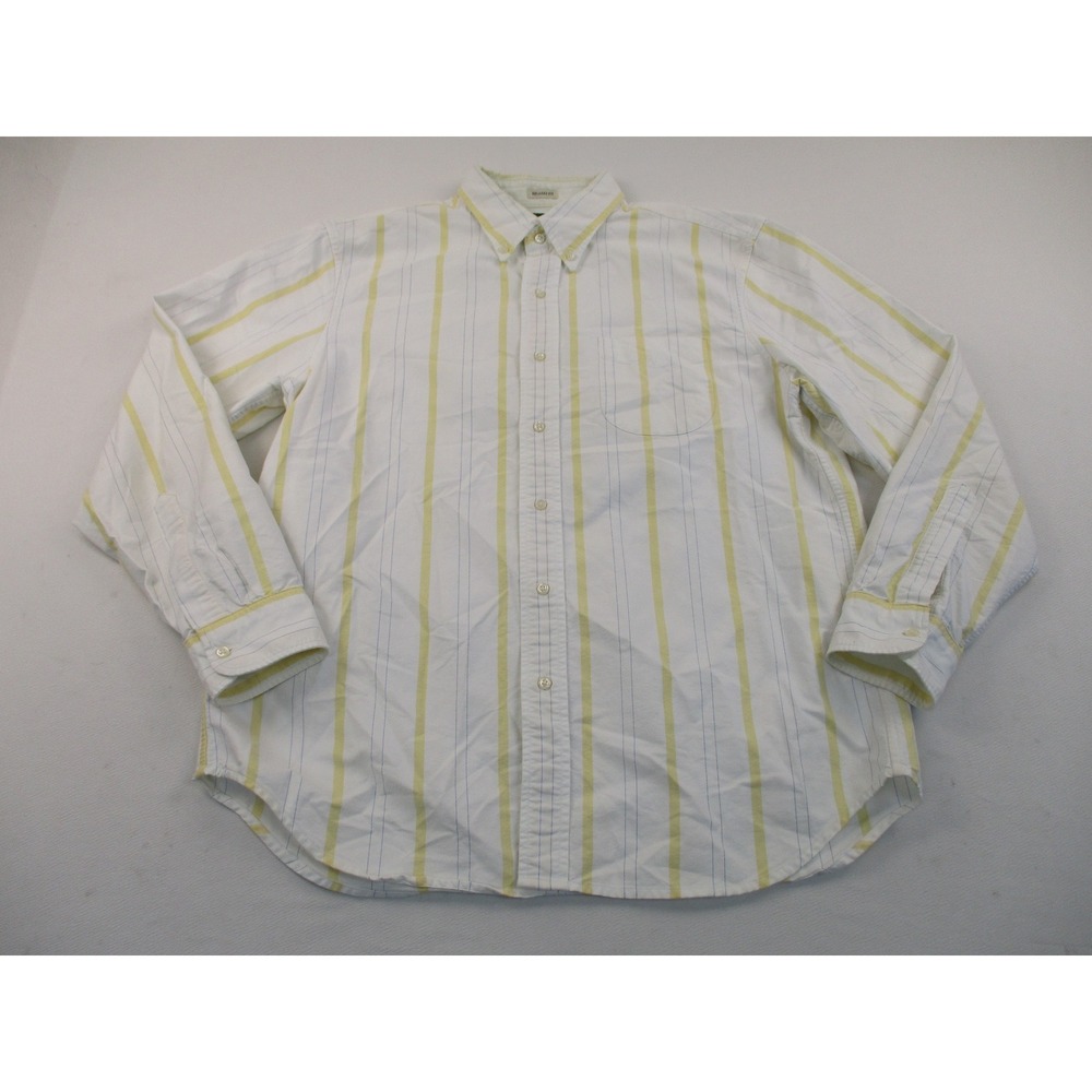 J.Crew Oarsman Button Down Mens L White Yellow Striped Oxford Shirt Long Sleeve